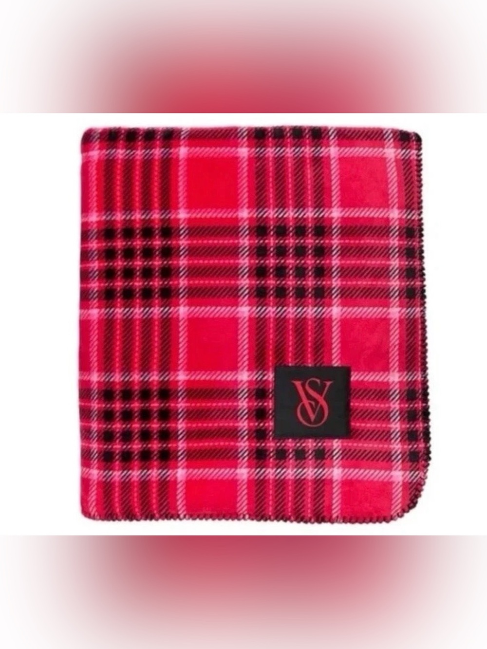 VICTORIA SECRET Red Plaid Sherpa Throw Blanket - Picture 3 of 4